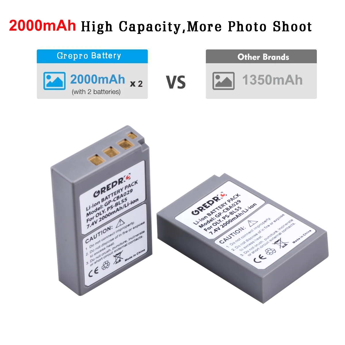 2000mAh BLS-5 BLS-50 Battery + Dual Charger with Type C for Olympus OM-D E-M10 Mark III S, E-M10, E-PL2, E-PL5, E-PL6, Stylus 1