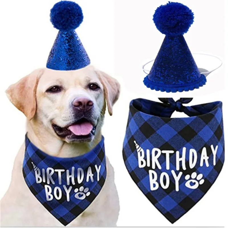 Pet Dog Cap With Pompom Birthday Dog Bandana Bibs Head Scarf Doggie Towel  Pet Cat Puppies Birthday Party Large Dog Accessories