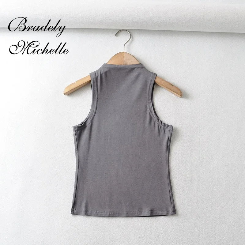 BRADELY MICHELLE 2021 Summer NEW Arrival Women Solid Color Causal Sexy Croped-Top Sleeveless Tank Streetwear