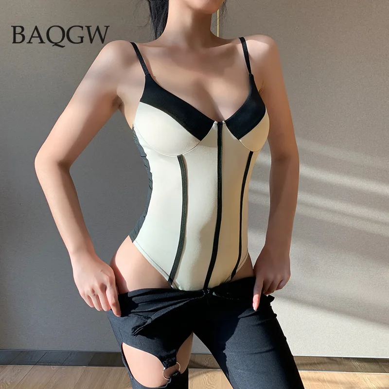 Summer Sleeveless Night Club Rompers Sexy V Neck Striped Patchwork Bodysuit Bodycon Overalls Female Party Clothing Streetwear