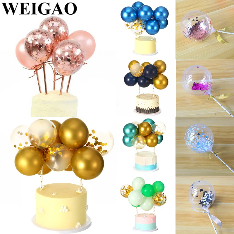 WEIGAO 5 inch Rose Gold Confetti Balloon Cake Toppers Mini Latex Balloon Craft for Cake Toppers Birthday Cake Wedding Decoration