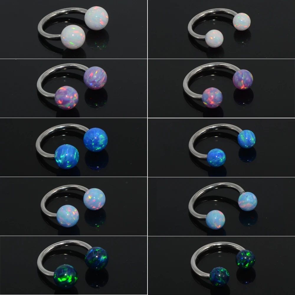 1PC Titanium G23&Opal Ball Circular Bead Ring Horseshoe Nose Ring Ear Tragus Cartilage Helix Earring Stud Labret Lip RingJewelry