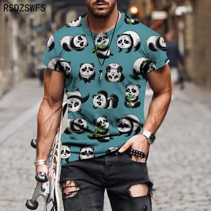 2021 Summer 3D Printing T-Shirt Panda Painting Men\'s Short Sleeves Trendy Menswear Entleman Style Design Casual Tshirt Tops Tees