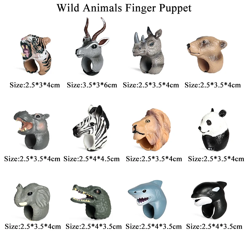 Oenux Wilde Dieren Vinger Speelgoed Action Figures Mini Baby Hoofd Handpop Leeuw Tijger Olifant Beer Model Vroege Onderwijs Kinderen gift