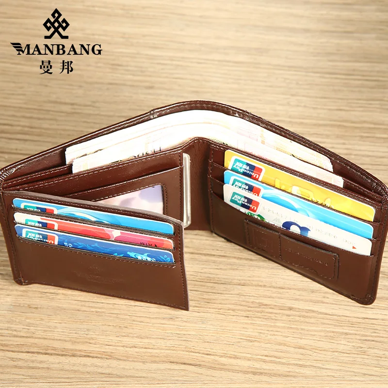 【Genuine Cowhide Leather】ManBang Brand Hot Sale Men\'s Wallet Luxury Original Short Tri-Fold First Layer Cowhide Purse Business H