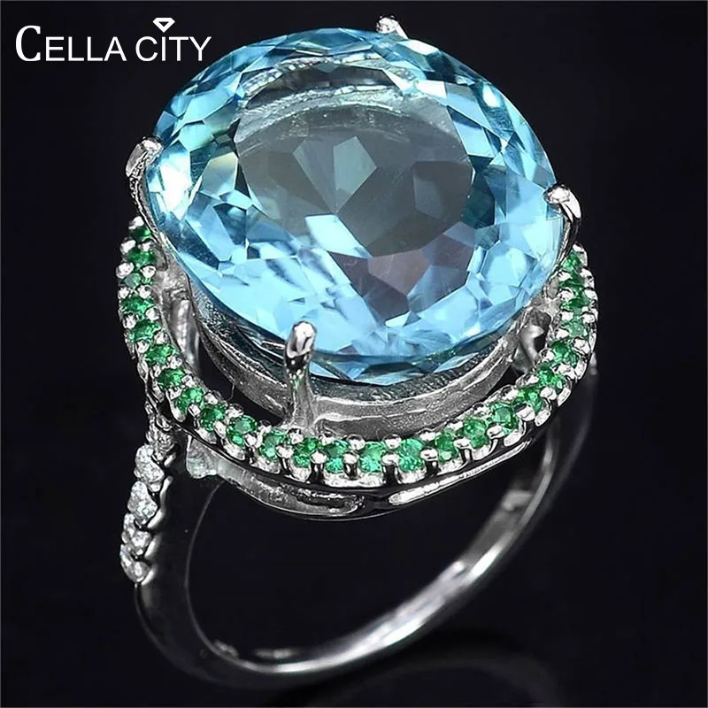 Cellacity Aquamarine Ring for Women Silver 925 Jewelry for Party Hyperbole Huge Oval Gemstones Size6,7,8,9,10 Banquet Party Gift