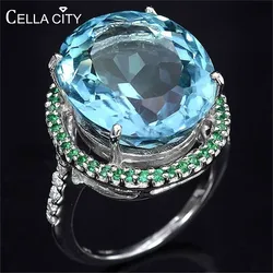 Cellacity Aquamarine Ring for Women Silver 925 Jewelry for Party Hyperbole Huge Oval Gemstones Size6,7,8,9,10 Banquet Party Gift