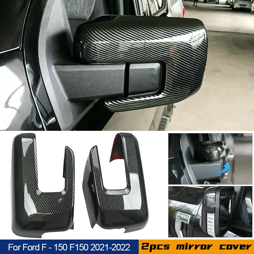 

Carbon Fiber ABS Car Side Door Mirror Cover Trim For Ford F150 F-150 2021 2022