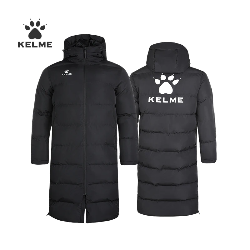 KELME Men Winter Jacket Long Solid Sports Training Coat  Overcoat Outrwear Warm Cotton Padded Winter Coat Men Women 9261MF1015