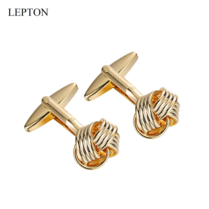 LEPTON Knot Cufflinks For Mens Wedding Business Gold Color Plated Metal Knots Cuff Links 20Pair/Lots Cufflink Gemelos Wholesale