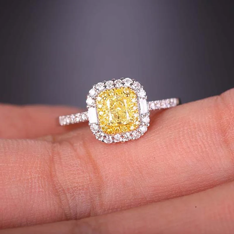 Ekopdee 2021 New Fashion Vintage Big Zircon Rings For Women Girls Yellow Square Cubic Ziconia Ring Bride Wedding Jewelry Gift