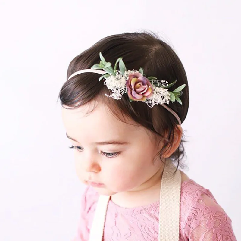 Best selling children\'s headwear Children\'s baby nylon wreath artificial flower headband hair band Infant photo accessories