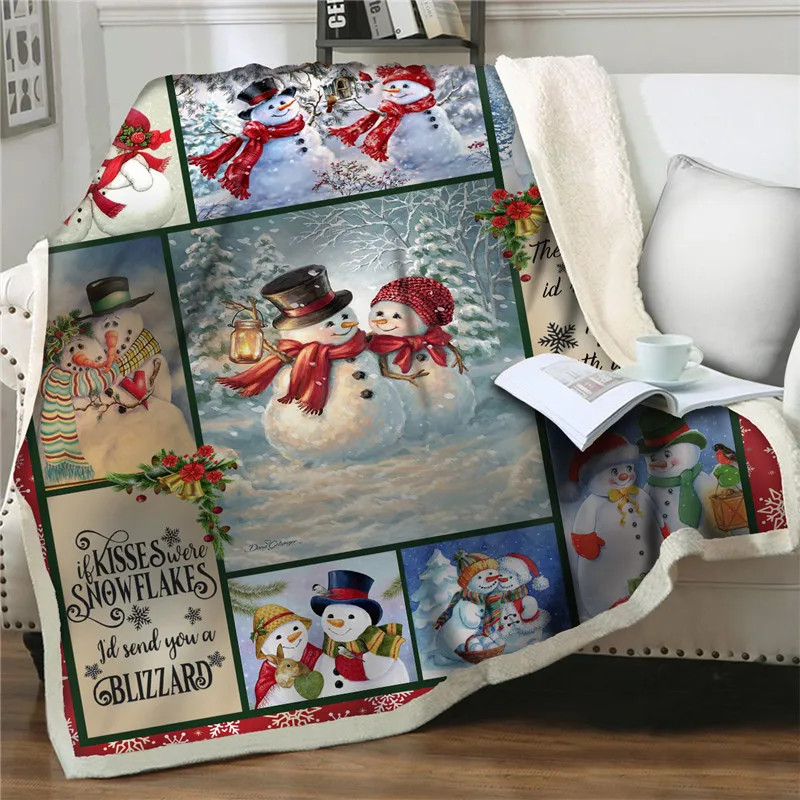 

Merry Christmas Sherpa Throw Blanket snowman Bedspreads Velvet Plush Sherpa Fleece travel nap Blankets for Bed Sofa quilts cover