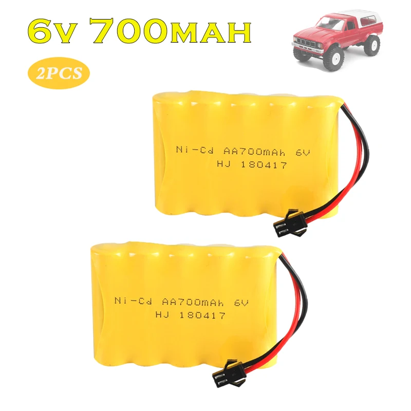 2PCS 6v 700mah AA NI-CD M Lipo Battery for WPL C24 1/16 RC Car Toys Boat Gun Tank Truck Taranis Robot 6V Ni-CD Battery SM Plug