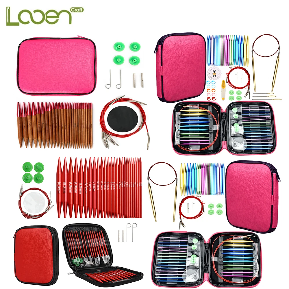 

Набор алюминиевых круговых спиц для вязания, сменные крючки для вязания, крючки для вязания с петлями для пряжи, с футляром, подарок для начинающих