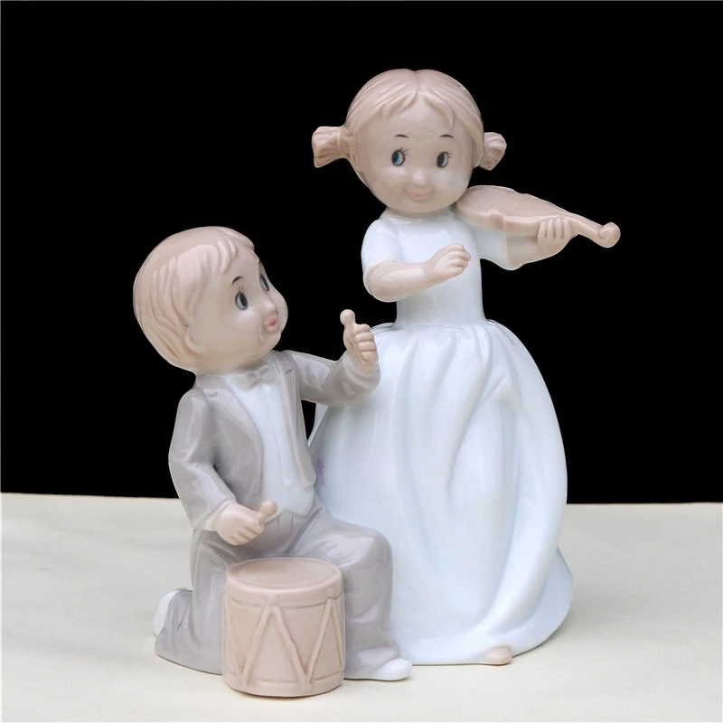 Porcelain Music Couple Figurine Ceramic Ensemble Lovers Miniature Doll Home Ornament Craft Valentine's Day Decor Wedding Gift