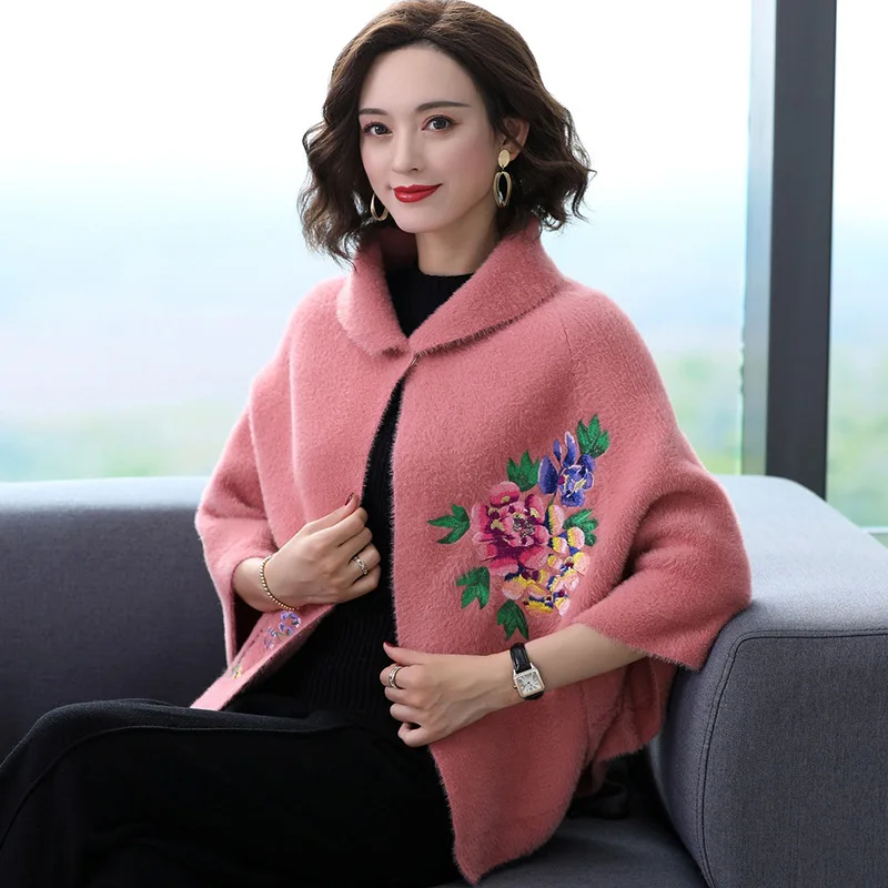 2021 Embroidery Mink Velvet Munti Functional Shawls Coats Wool Feeling Knit Cashmere Scarf Women Short Cloak Capes And Ponchos