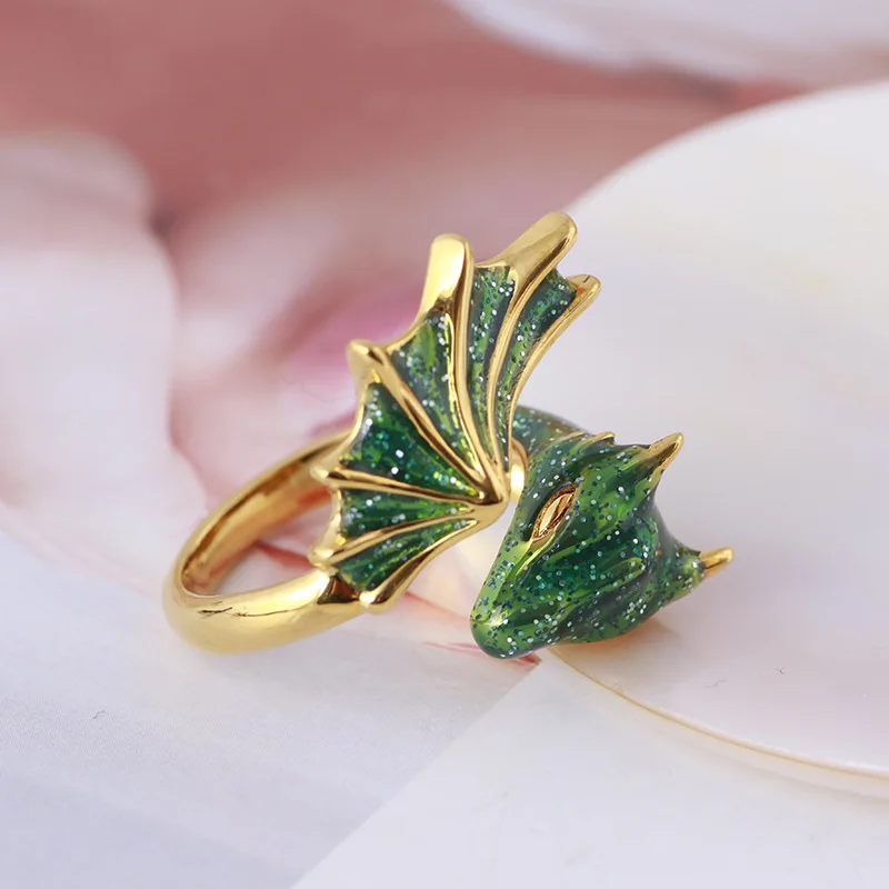 Picture 4: Fashion Enamel Dragon Wings Ring Vintage Animal Adjustable Finger Rings For Women Men Jewelry Gift