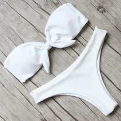 Bikini blanco de lujo para mujer, traje de baño de dos piezas con Tanga, Color sólido, sin tirantes, 2023