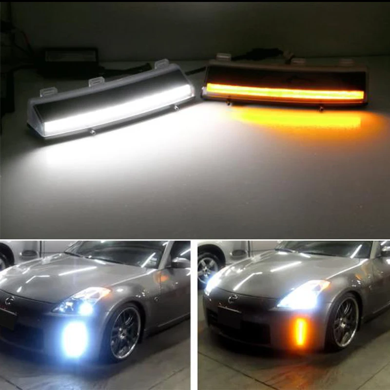 iJDM White & Amber Switchback LED For 2006-2009 Nissan 350z LCI   Daytime Running Lights & turn signal light Front Bumper led