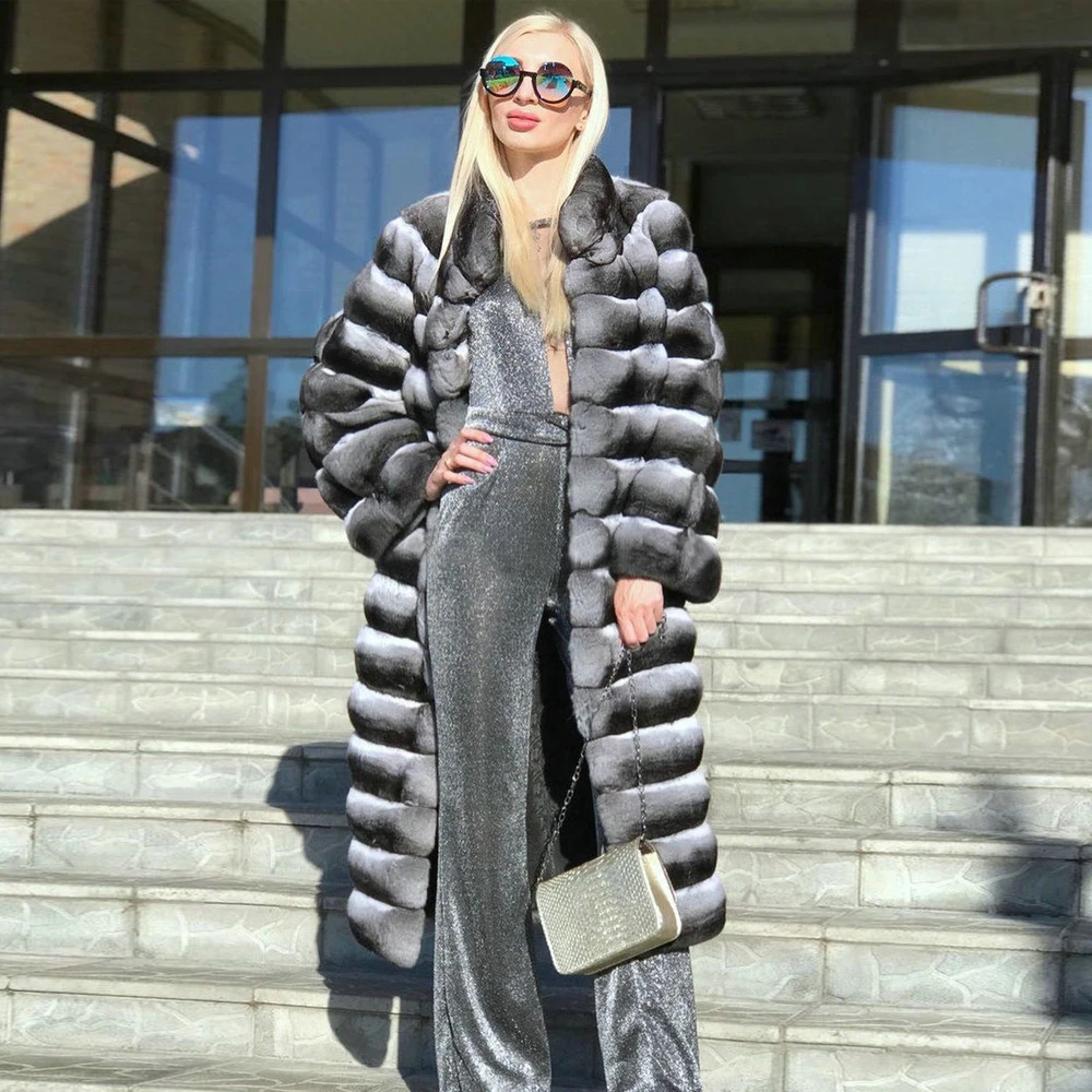 2022 Winter Woman Natural Rex Rabbit Fur Coat Stand Collar High Quality Long Real Rex Rabbit Fur Coats for Women Outwear Luxury