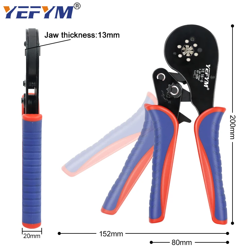 Ferrule Terminal Connectors Hexagon Crimping Pliers YE 16-6 0.08-16mm²/30-5AWG Large Range Size Ratchet Electrical Tools YEFYM