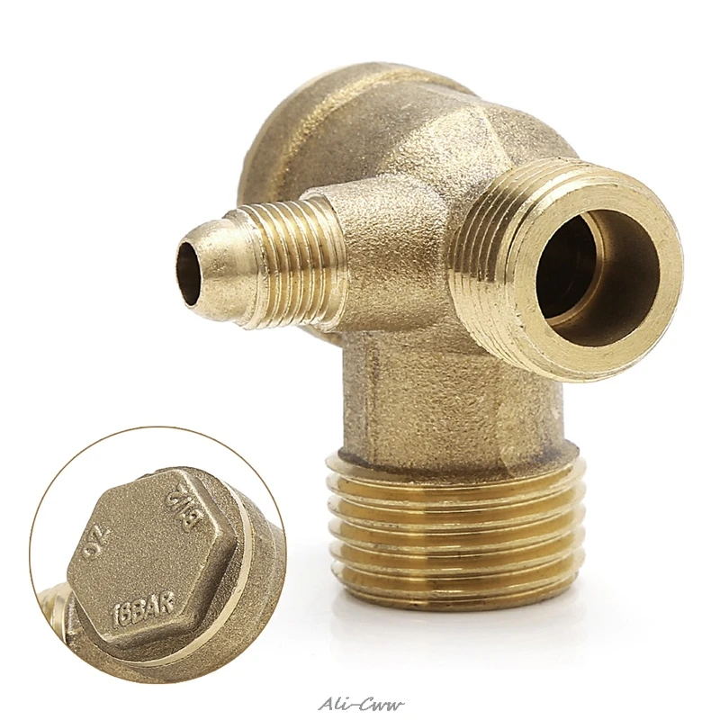 Buitendraad 3 Way Metal Air Compressor Terugslagklep Gold Tone