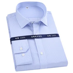 Camisa de vestir a rayas de manga larga para hombre, Camisa de algodón de lujo, sin hierro, Formal, Regular, negocios, Social, botón, cuidado fácil