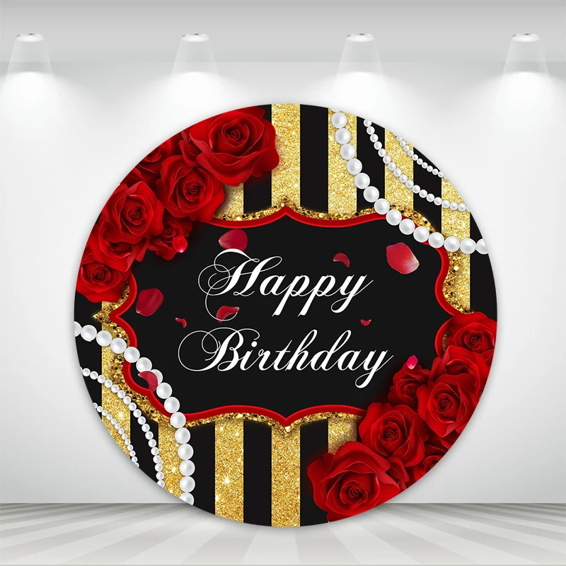 MOCSICKA Happy Birthday Round Photography Backdrops Flowers Stripes Decoration Props Adult Party Background Studio