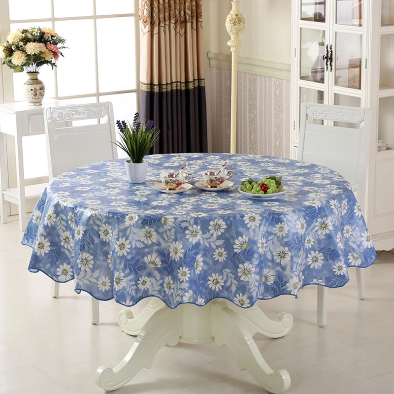 

PVC Plastic Kitchen Tablecloth Nordic Style Round Tablecloth Pastoral Plant Flowers Pattern Oil-proof Waterproof Table Cloth