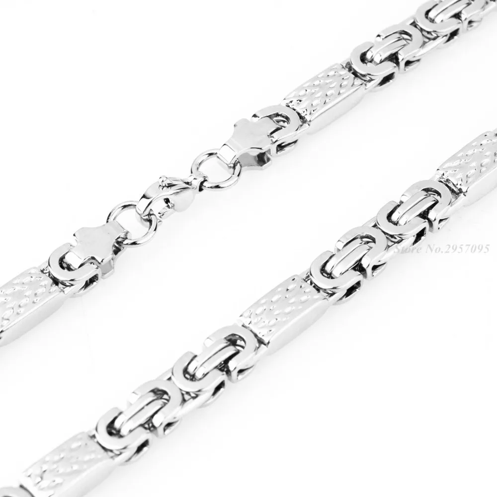 6mm Mens Chain Boy Necklace Silver Color Flat Byzantine Greek Pattern Link Stainless Steel Necklace Wholesale Gift Jewelry