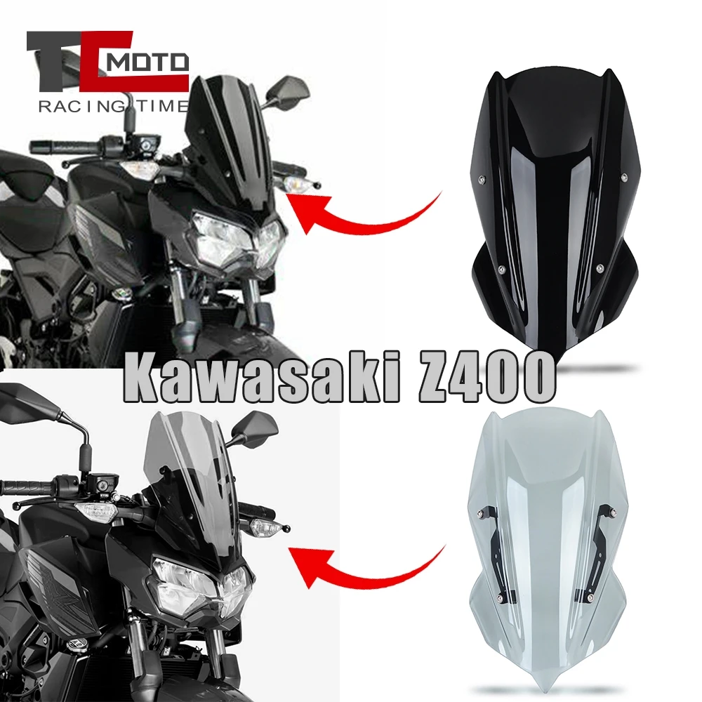 For Kawasaki Z400 Windscreen Windshield With Bracket Mount For Kawasaki Z400 Z 400 Z250 2019- 2024 21 2022 Wind Screen Deflector