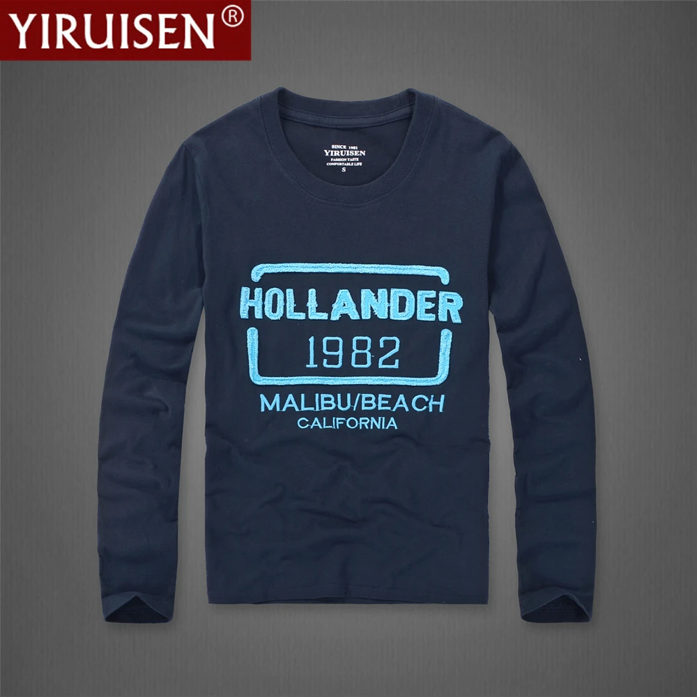 YiRuiSen Vintage Embroidery Mens Long Sleeve 100% Cotton Designer Clothes Autumn High Quality Male Shirts Casual Homme Style Tee