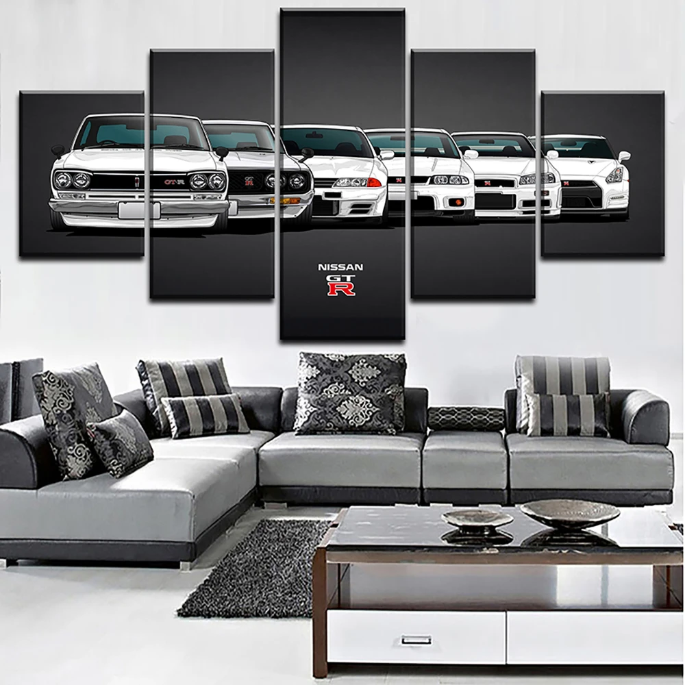 5 Pieces Canvas Arts Skyline Gtr Car Poster Painting Living Room Wall Picture Popular Bedroom Mural Modern Home Decoration