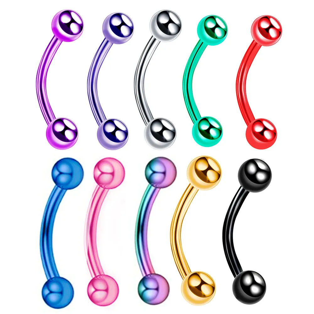 Latest 10 / Package Stainless Steel Nail Color Eyebrow Circular Steel Nail Curved Rod Nose Lip Nail Body Piercing Jewelry