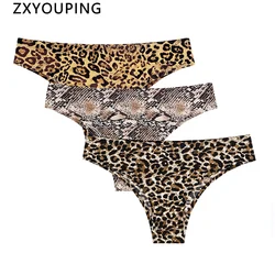 Bragas de seda de hielo de leopardo para mujer, ropa interior sin costuras, Tanga de tiro bajo, M-3XL, Sexy, con estampado Animal, de talla grande