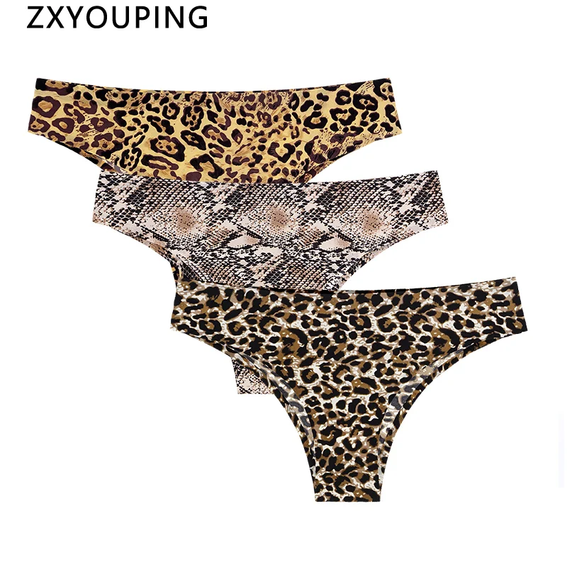 Leopard Ice Silk Panties for Women Seamless Briefs Low-Rise Thong Underwear M-3XL Plus Size Sexy Animal Print Underpants