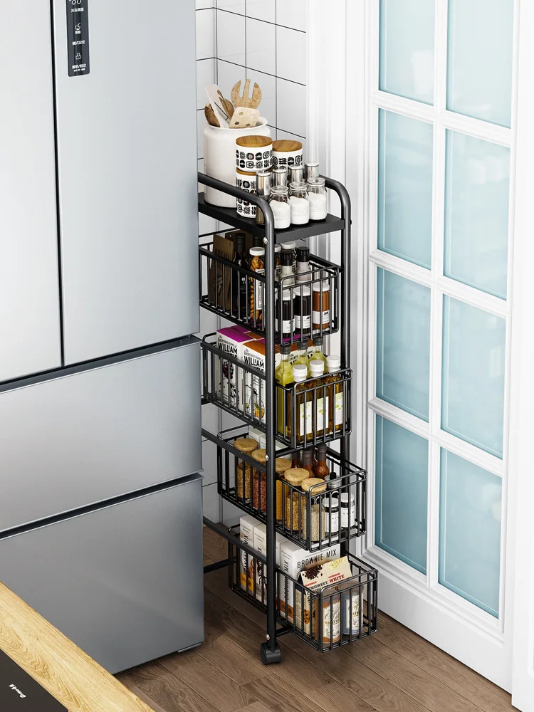 Draw out the kitchen shelf floor layers multifunctional shelf can be smoked pull cracks receive vegetable shelf