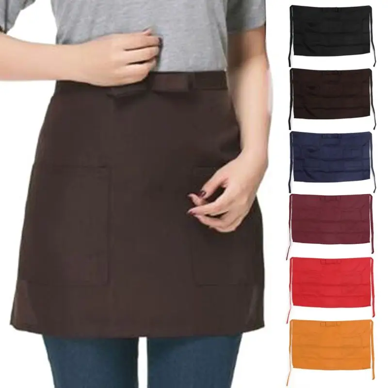 New 6 Colors Bar Pub Kitchen Cotton Bow Short Half Waist Apron Cafe Server Waiter Waitress