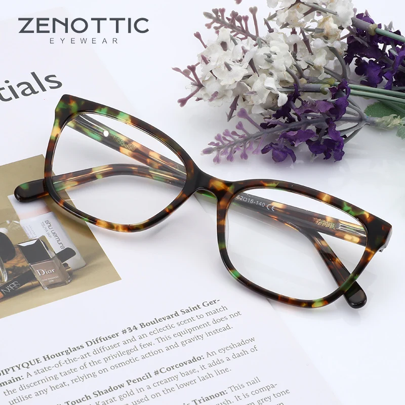 

ZENOTTIC Women Men Cat Eye Classic Eyeglass Frame for Square Fashion Full Rim Optical Spectacles Acetate Lightweight Eyewear