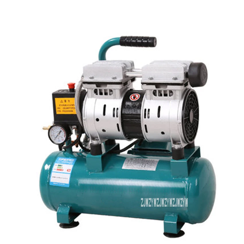 Compressor de ar silencioso portátil 550-9l, bomba de alta pressão pequena 550w, compressor de ar livre de óleo, para trabalhar em madeira, cobre, 220v