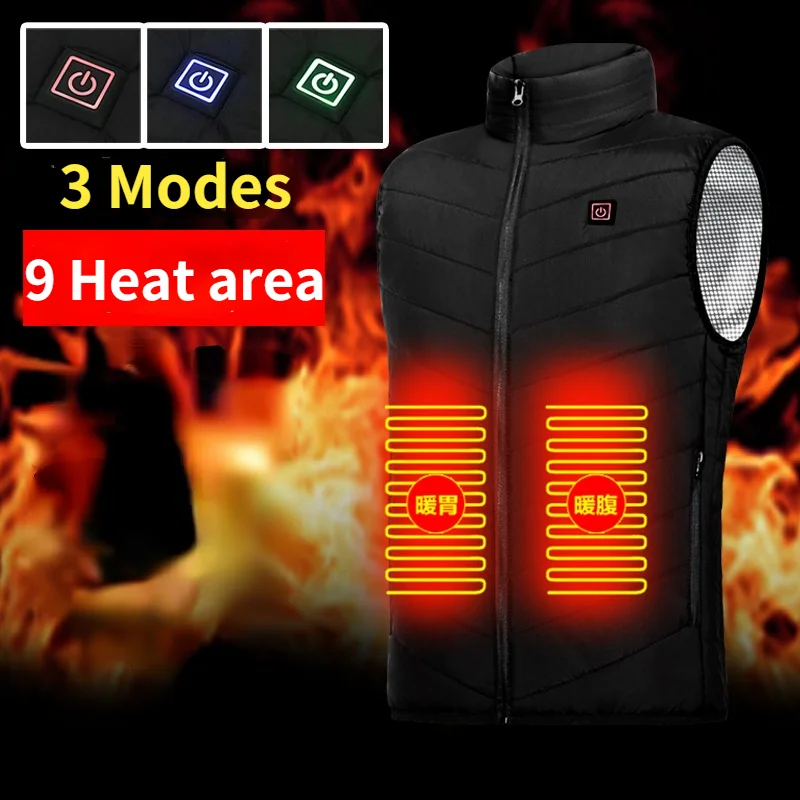 9 Heated Vest Zones Electric Heated Jackets Men Women Sportswear Heated Coat Graphene Heat Coat USB Heating Jacket For Camping