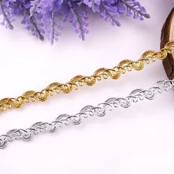 7mm 5y Gold Silver Lace Embroidered Ribbon Soft Net Lace Trim Fabric DIY Sewing Accessories Decoration Wedding Party Supplies