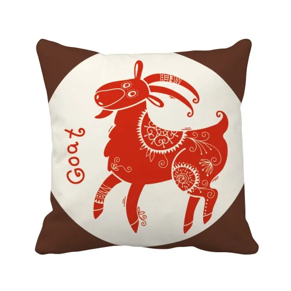 

Year Of Sheep Animal China Zodiac Red Throw Pillow Square Cover