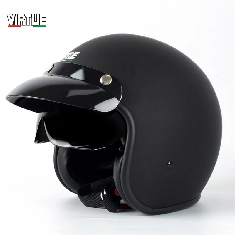 2020 New Virtue Open Face 3/4 Motorcycle Helmet Retro Vintage Motorbike Inner lens included Helm Moto Bike Motocross Helmets