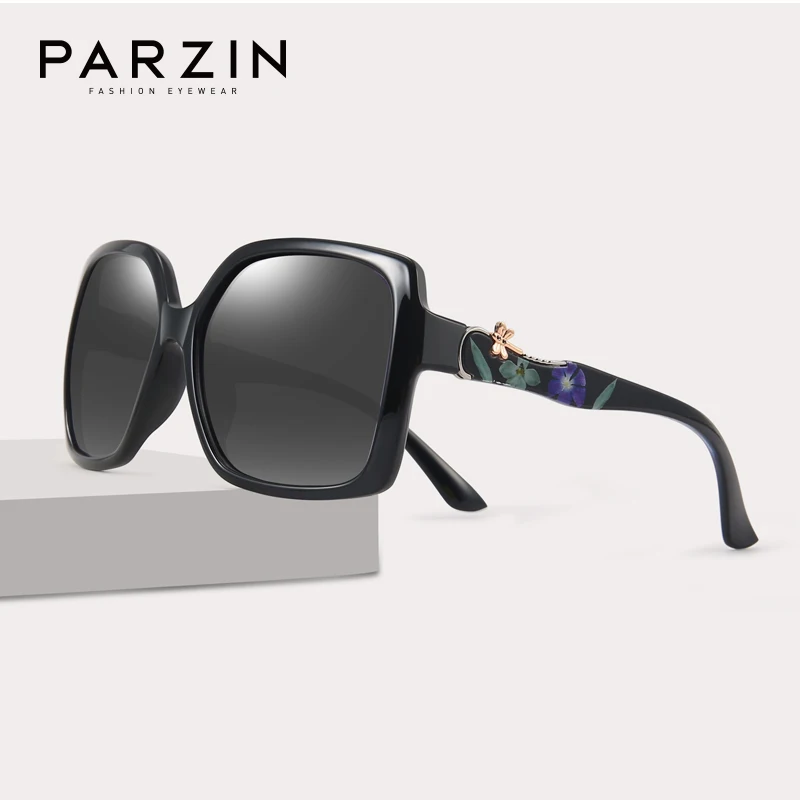 PARZIN Polarized Sunglasses for Women Luxury Elegant Printing Frame Square Vintage Oversized Butterfly Sun Glasses for Driver