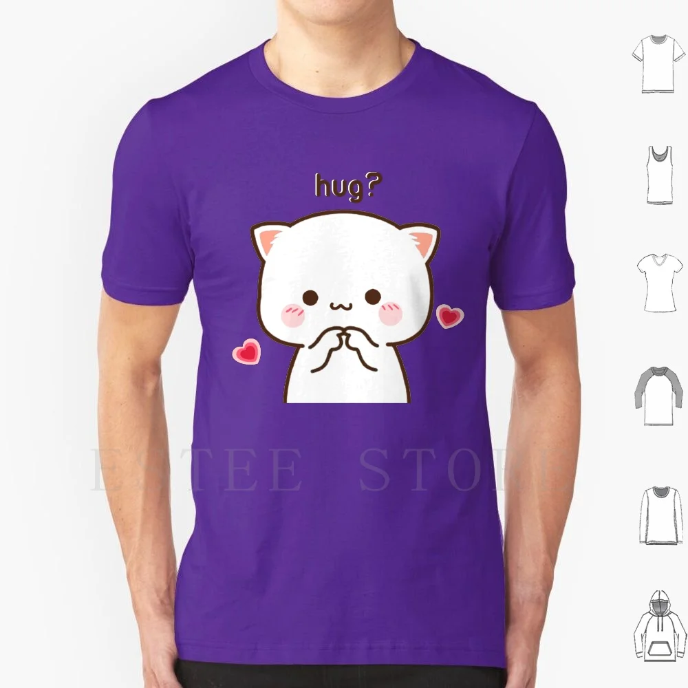 Camiseta de algodón para hombre con diseño de gato lindo, talla 6XL, Goma, Gato Melocotón, Gato Novio, Gato Leche, Novia, Kawaii, Gatito, Mochi, Romántico, Melocotón