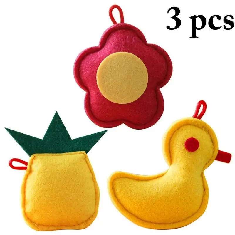 3Pcs/Set Catnip Cat Toys Bite Resistant Cute Cartoon Flower Pineapple Duck Shape Felt Kitten Bite Toy Pet Supplies Cat Favors