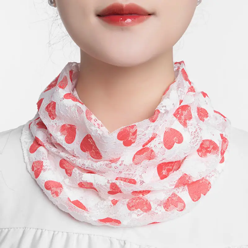 Female Ice Silk Floral Fake Collar Neck Guard Scarf Summer Sunscreen Sunshade Snood Hollow Lace Print Multifunction Shawl P46