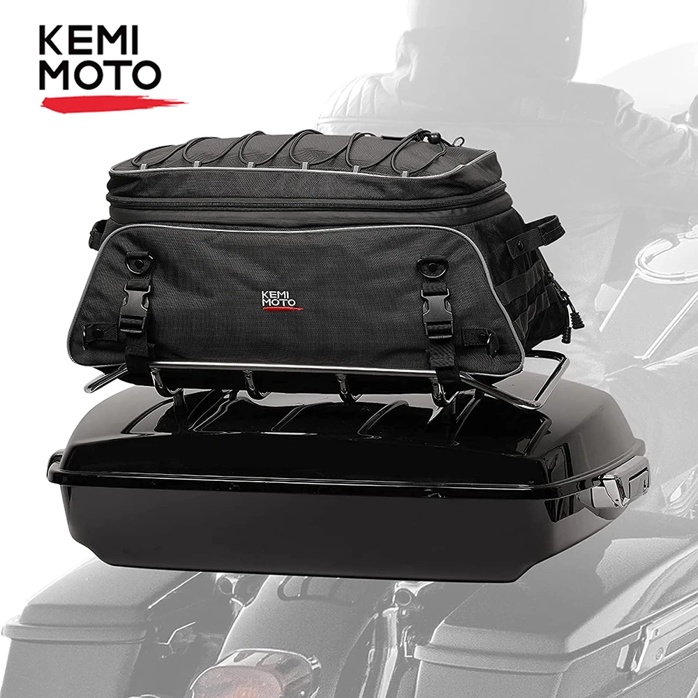 Motorcycle Travel Luggage Tour-Pack Rack Bag Collapsible Trunk Bags with Bar Straps for Road King Street Glide for Road Glide